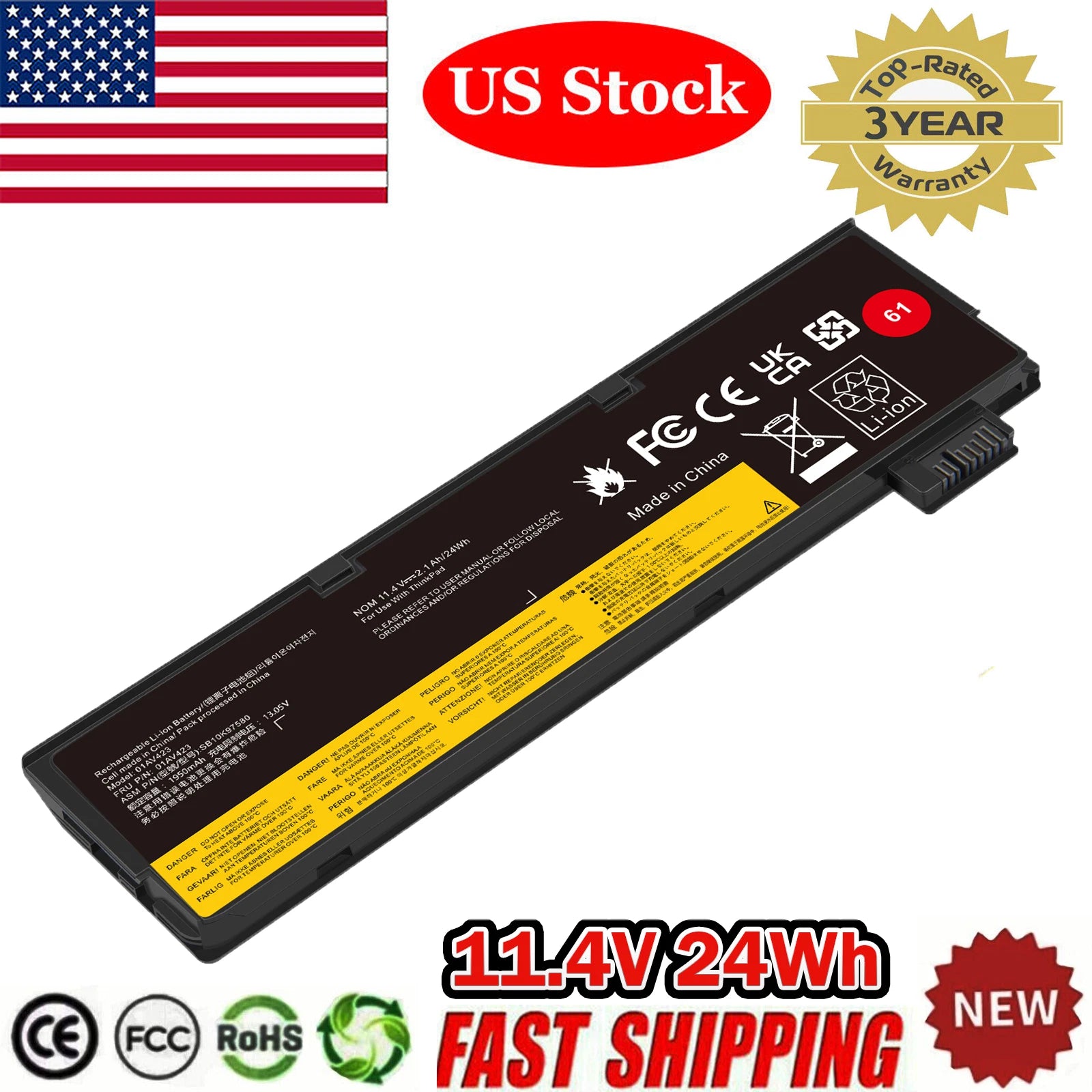 01AV423 01AV422 01AV452 Battery For Lenovo Thinkpad T470 T480 T570 T580 24Wh New