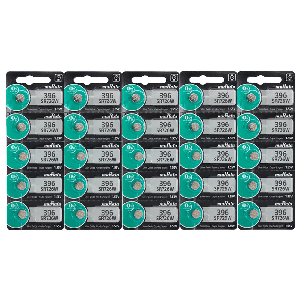 Murata 396 SR726W Battery 1.55V Silver Oxide Watch Button Cell - (25 Batteries)