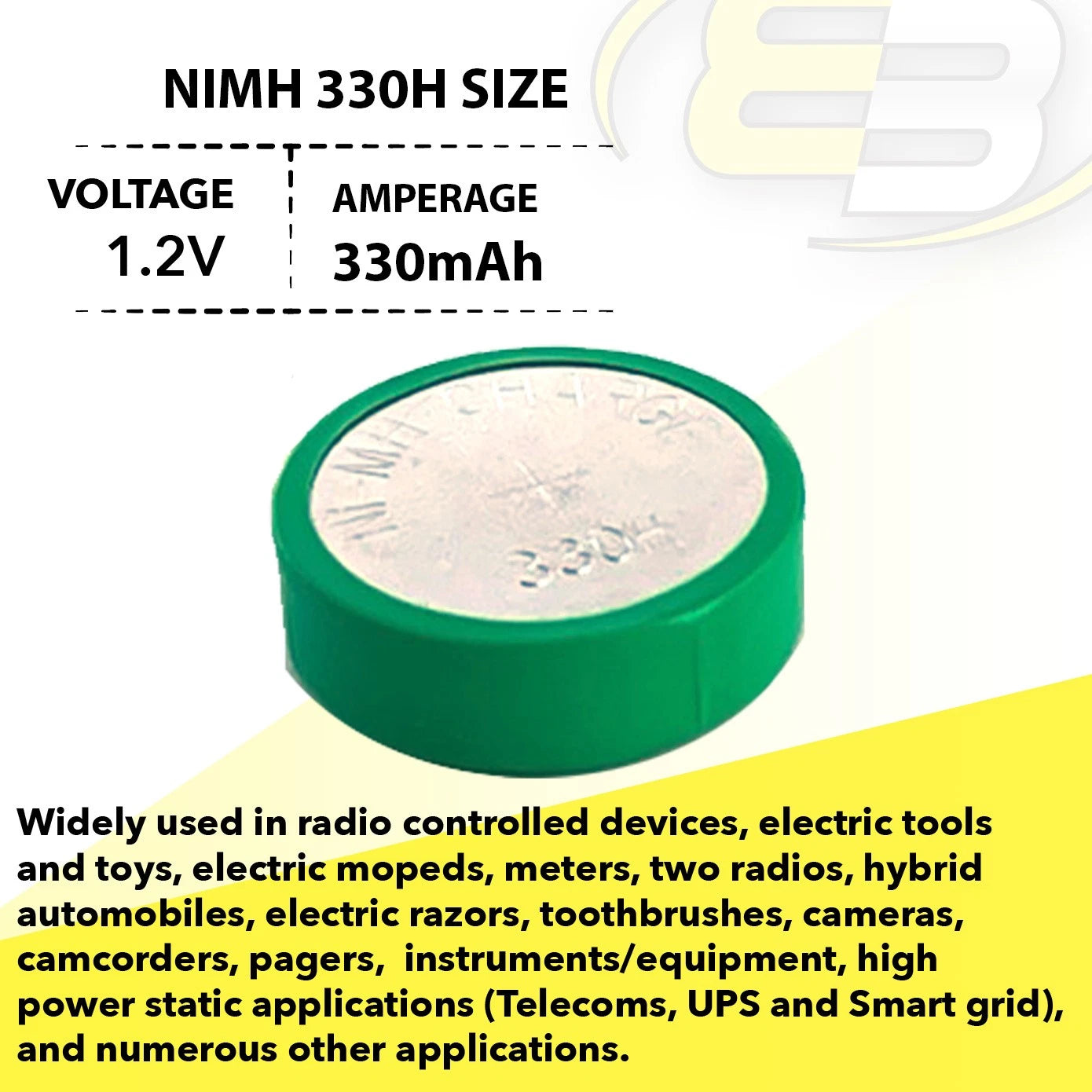 5X Exell 1.2V 330mAh NiMH Flat Top Rechargable Battery