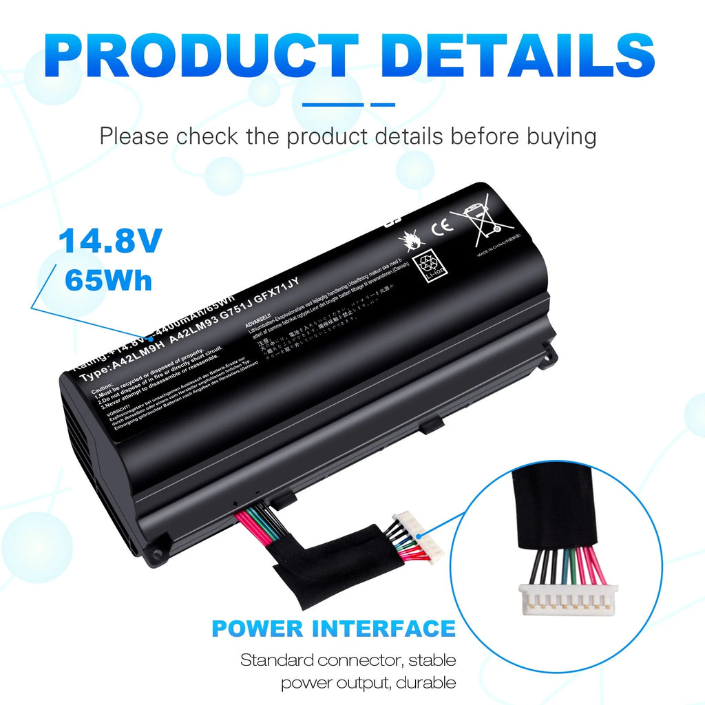A42N1403 A42LM9H Battery For ASUS G751 G751J G751J-BHI7T25 A42LM93 4ICR19/66-2