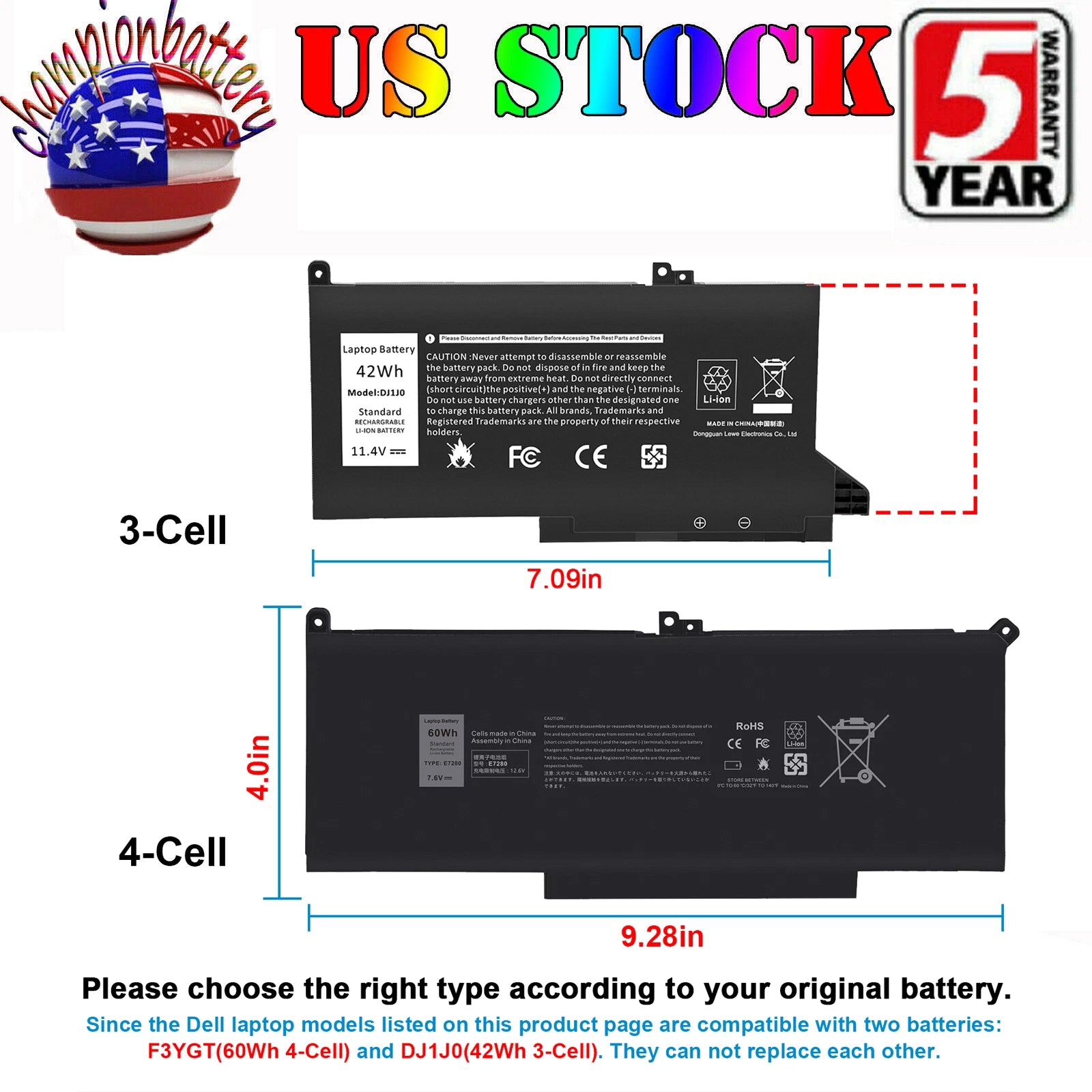 F3YGT DJ1JO Battery for Dell Latitude 12 7000 7280 7480 451-BBZL PGFX4 ONFOH