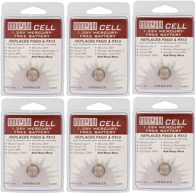 6 Pcs Wein Cell PX625 Mercury Free 1.35V Battery, MRB625