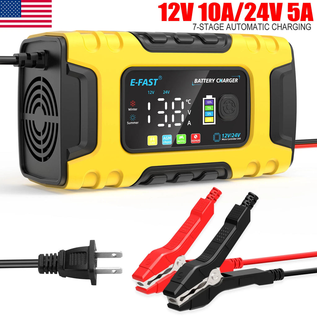 Car Battery Charger 12V 10A/ 24V Maintainer Trickle Charger AGM LiFePO4 Wet US