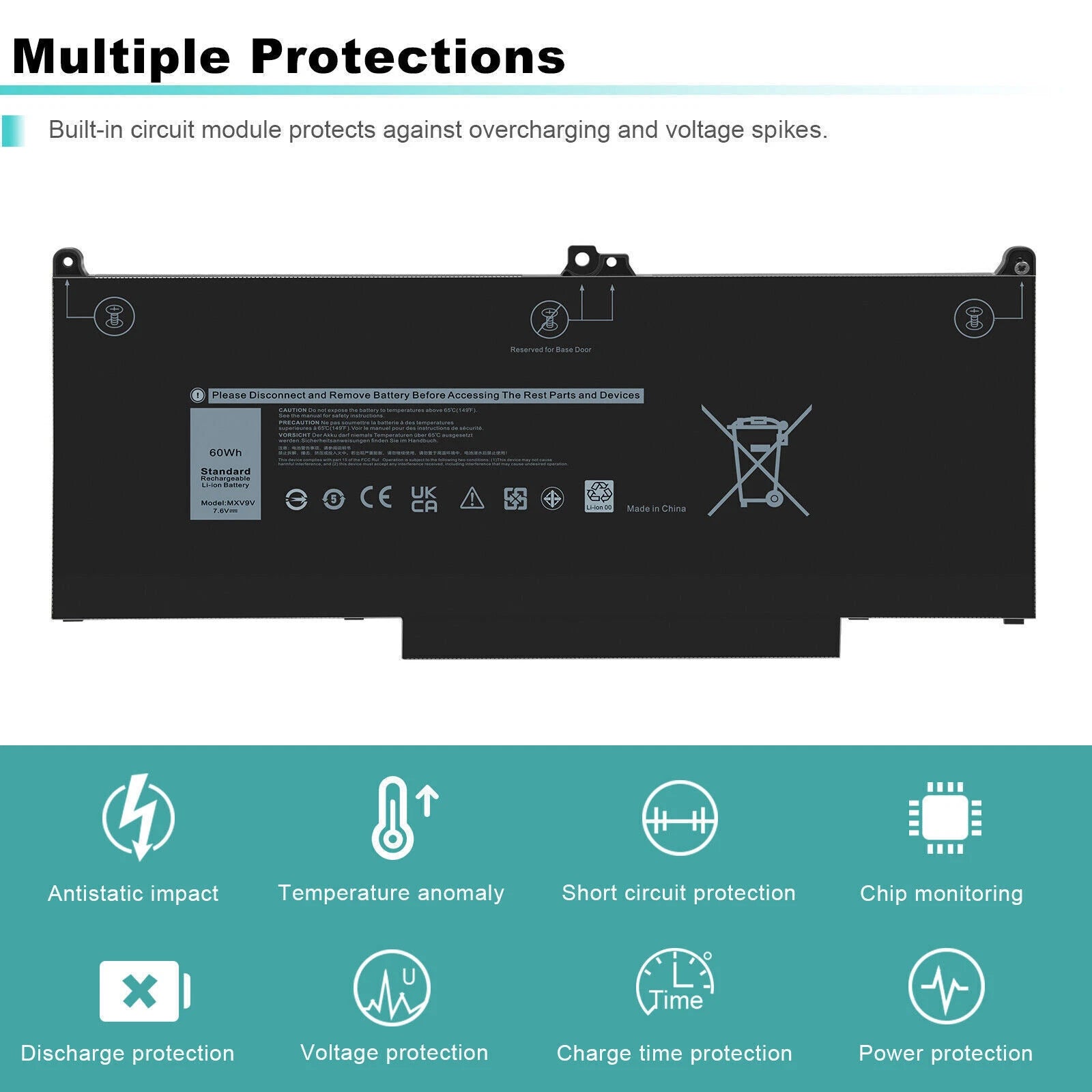 Laptop Battery MXV9V for Dell Latitude 5300 5310 (2-in-1) 7300 7400 60Wh