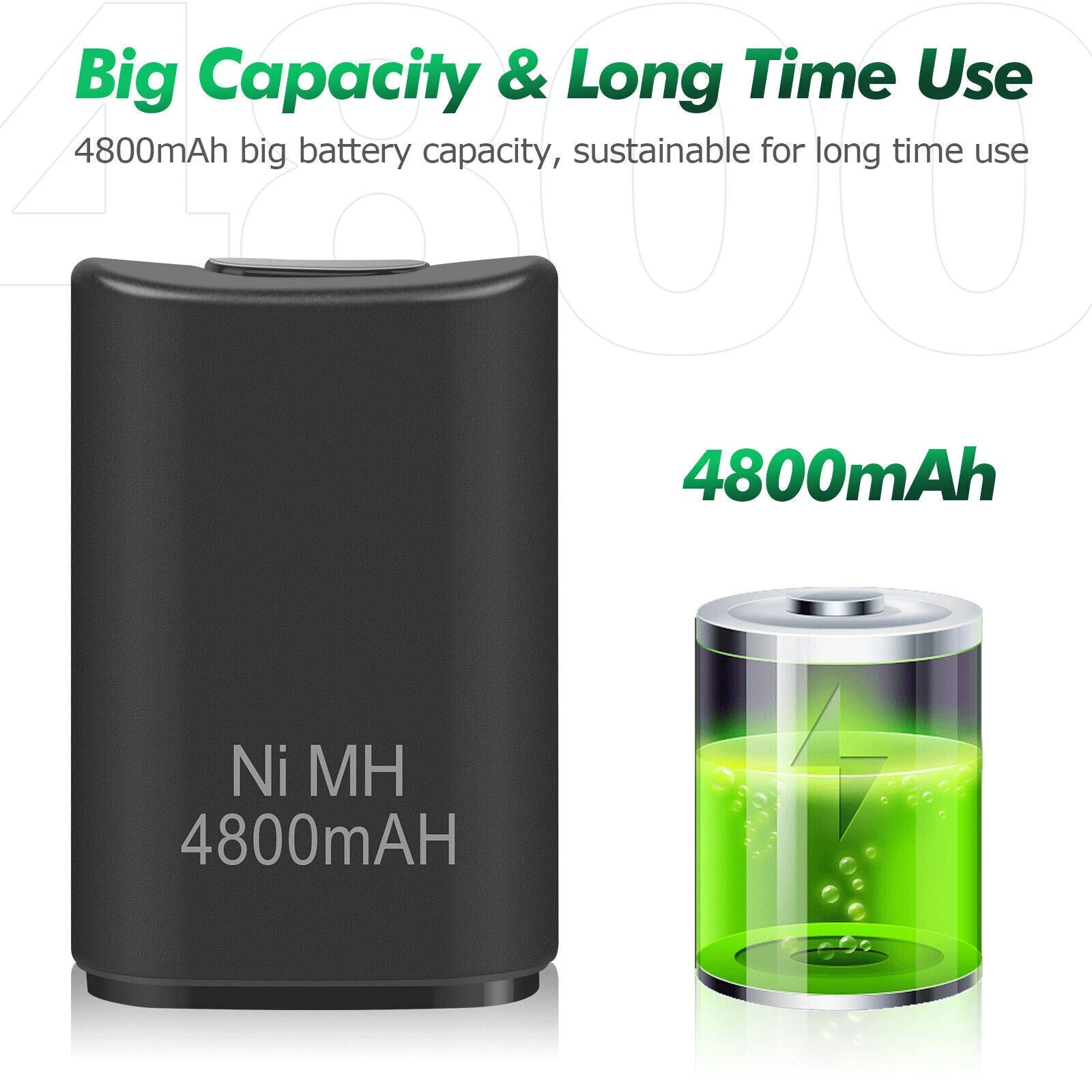 2 Pack Rechargeable 4800mAh Battery Pack For Xbox 360 Wireless Controller Black