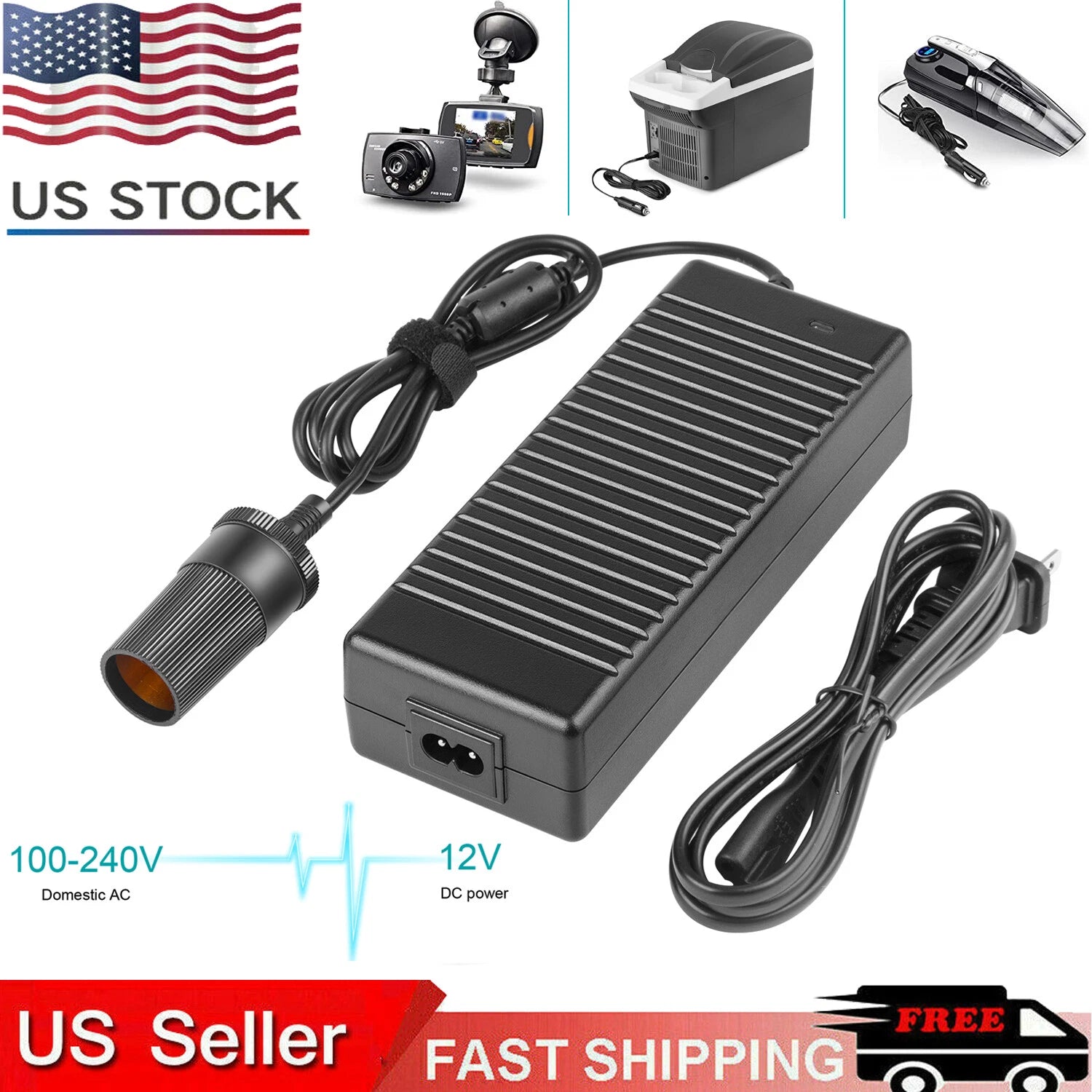 AC to DC Converter Adapter 110V to 12V Transformer for Car Vacuum Cleaner Kettle