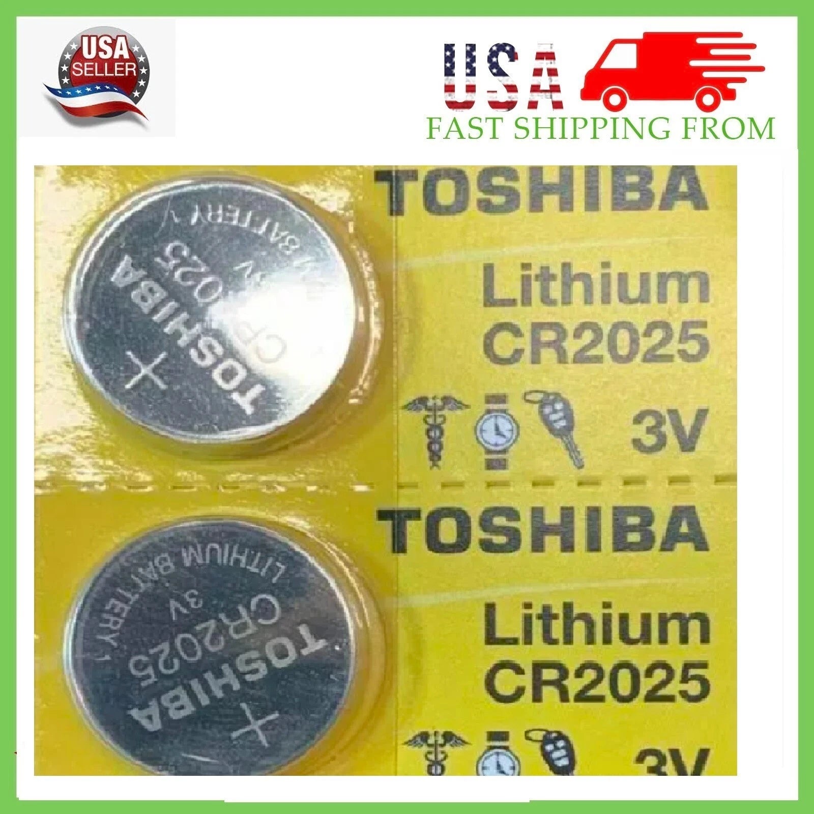 2 x New Original Toshiba CR2025 CR 2025 3V LITHIUM BATTERY BR2025 DL2025 Watch