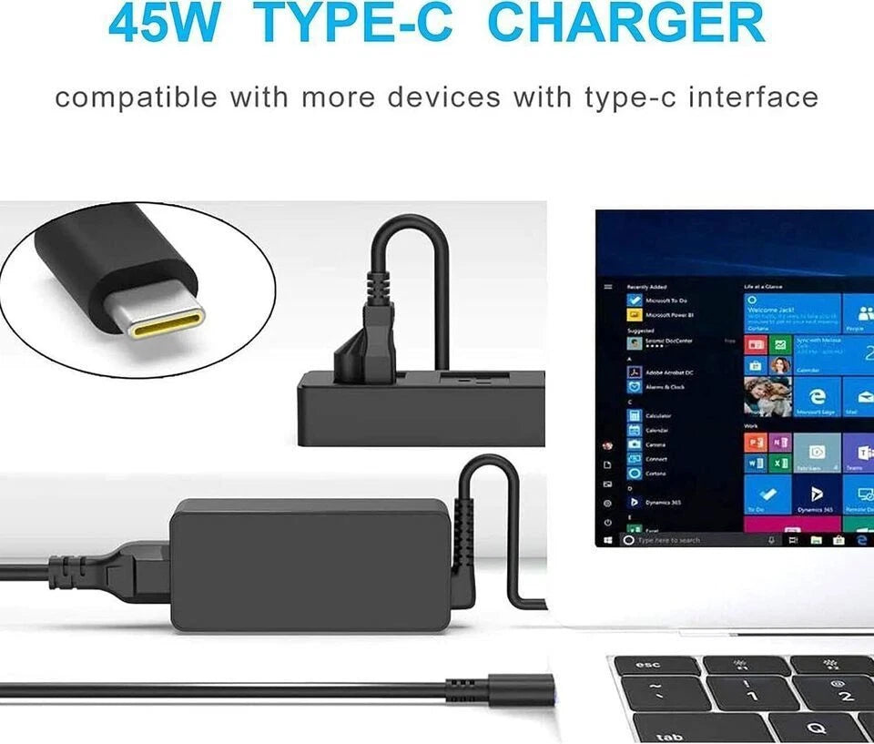 45W Type C Laptop Charger Adapter for Lenovo Ideapad Chromebook Yoga Duet 5G 3