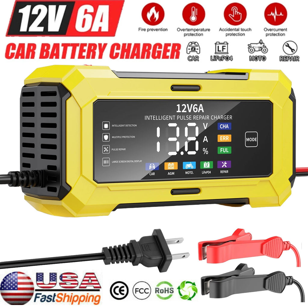 12V 6A Car Battery Charger Maintainer Auto Trickle RV For Truck Motorcycle ATV