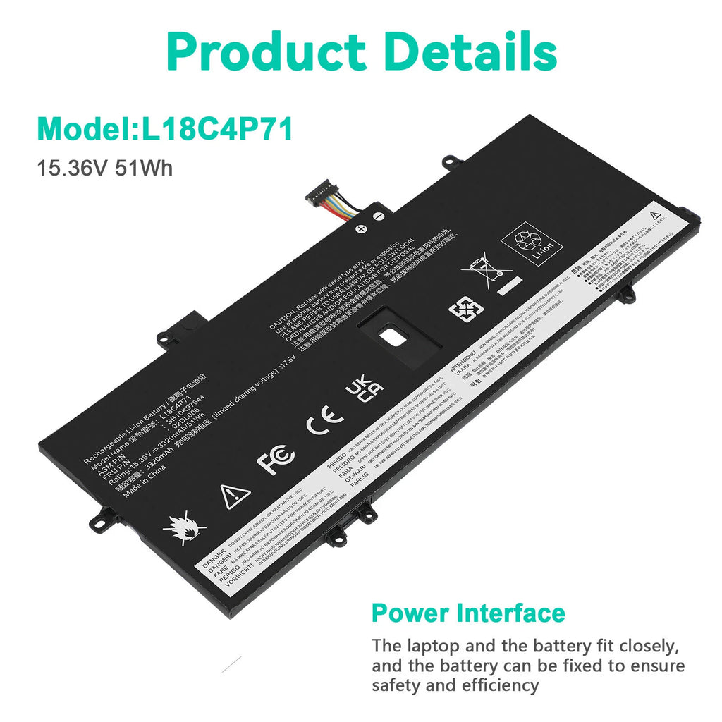 Battery L18C4P71 L18C4P72 For Lenovo ThinkPad X1 Yoga 4th 2019 5th Gen 2020 51Wh