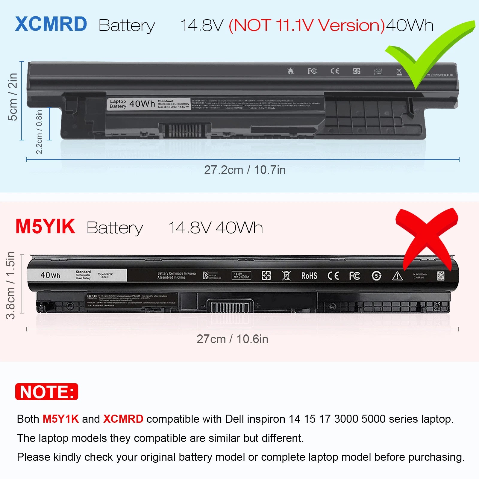 XCMRD Battery For Dell Inspiron 14-3421 15-3521 3537 17-3721 5721 15R-5521 VR7HM