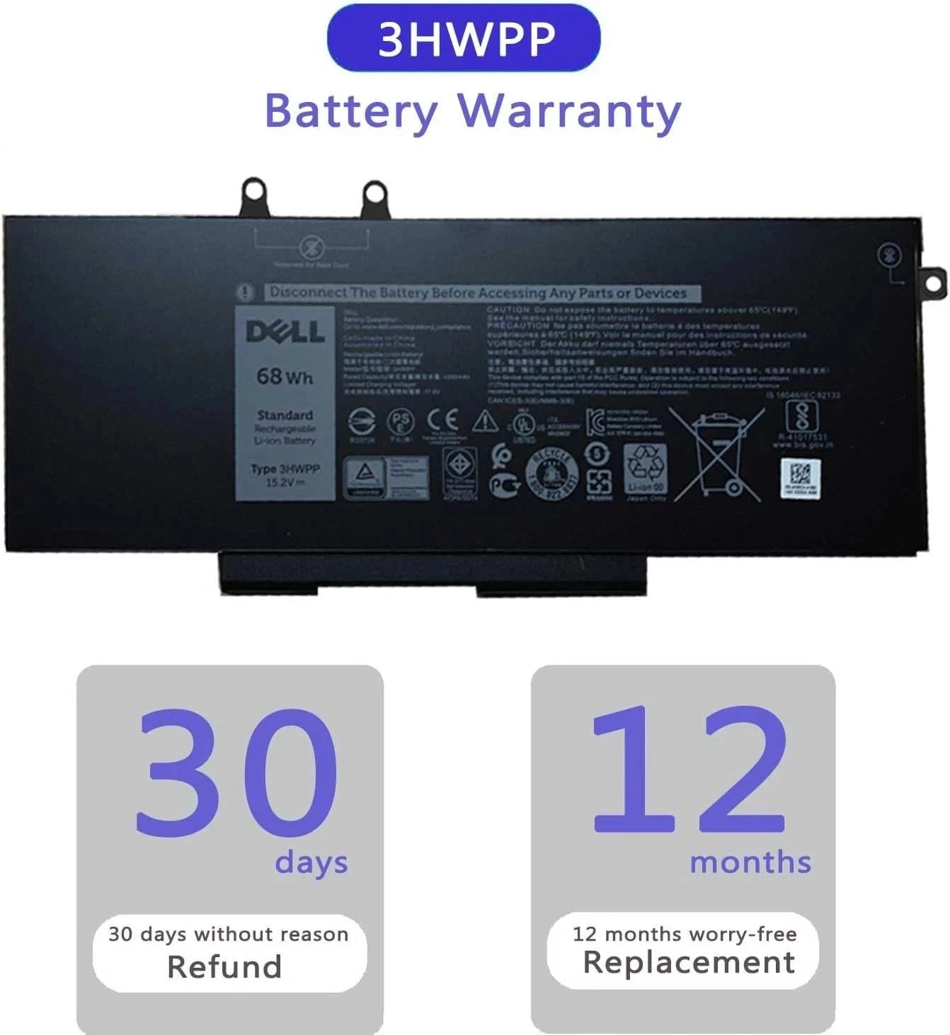 Genuine 3HWPP Battery for Dell Latitude 5511/5411/5501/5401 Precision 3551 NEW