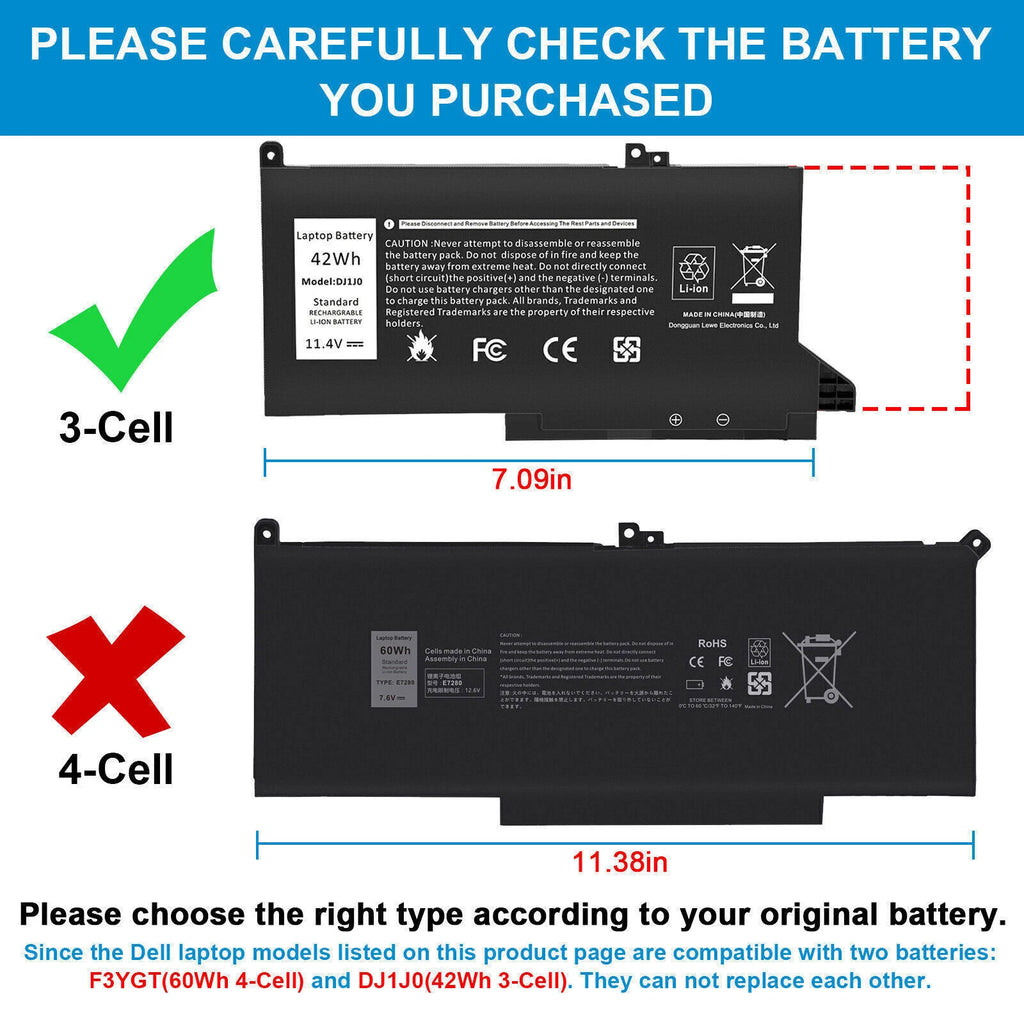?Lot 10x DJ1J0 BATTERY FOR DELL Latitude 12 7280 7290 13 7380 7390 14 7480 7490