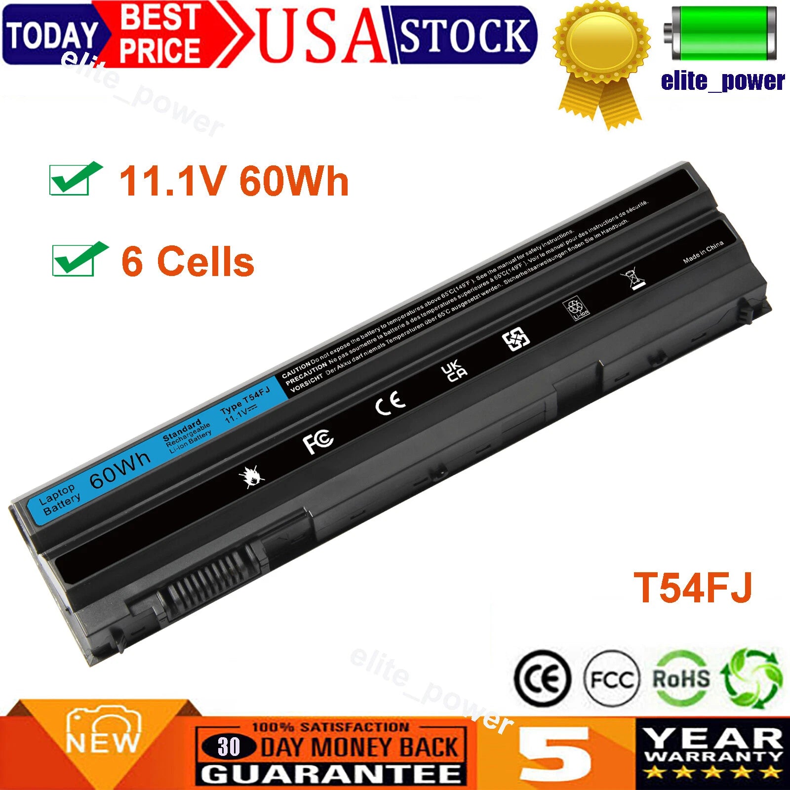 T54FJ M5Y0X Battery for Dell Latitude E6420 E6430 E6440 E6520 E5430 E5530 Laptop