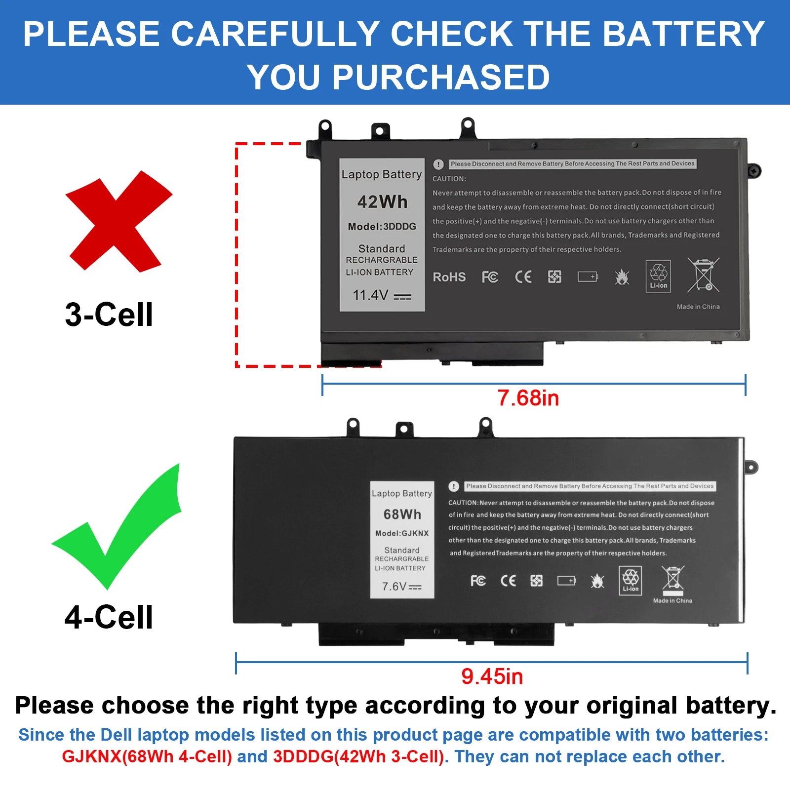 ??LOT 1-100X GJKNX Battery For Dell Latitude 5480 5580 5490 5590 5488 E5280 68Wh