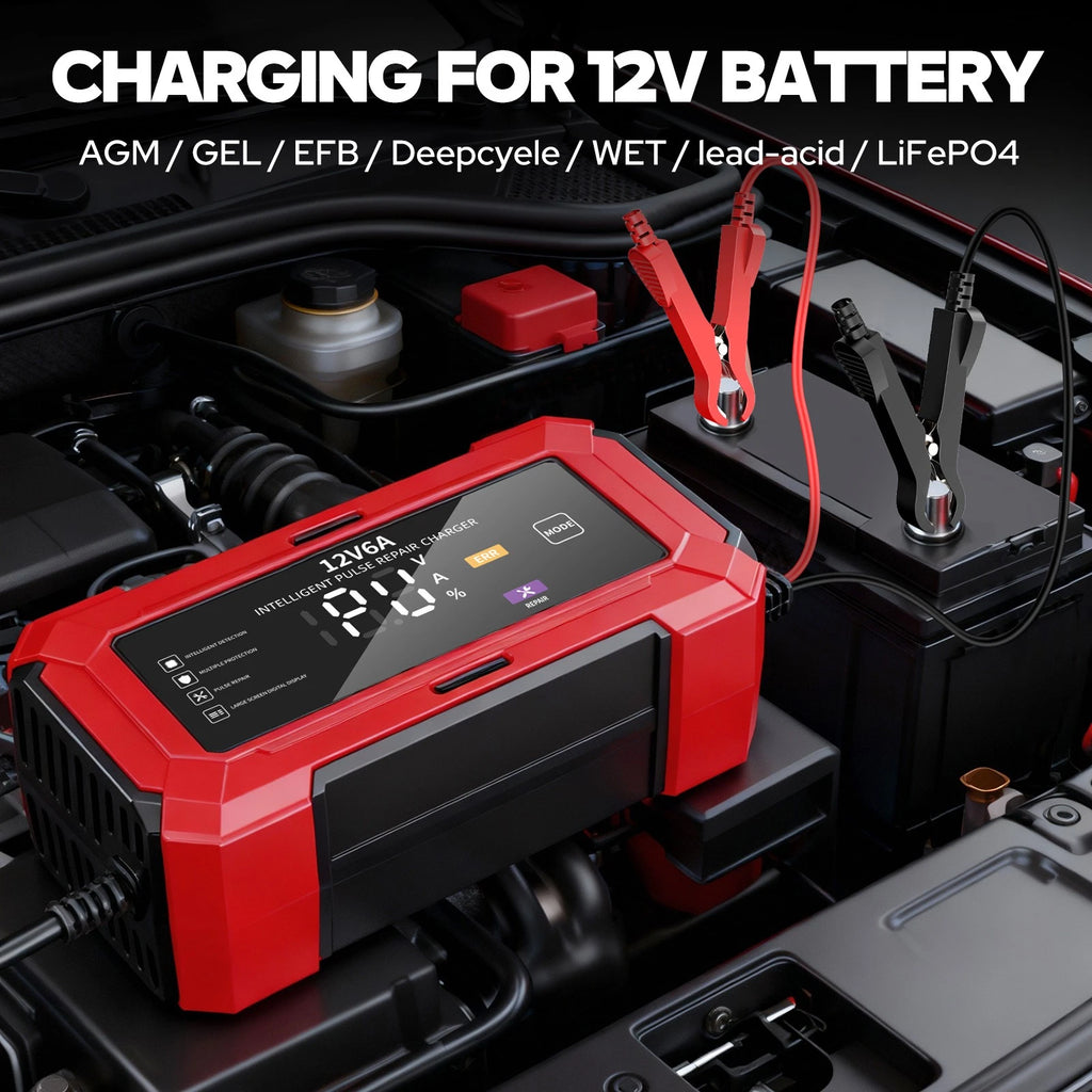12V 6A Smart Car Battery Charger Automatic Lifepo4 Repair Maintainer Trickle
