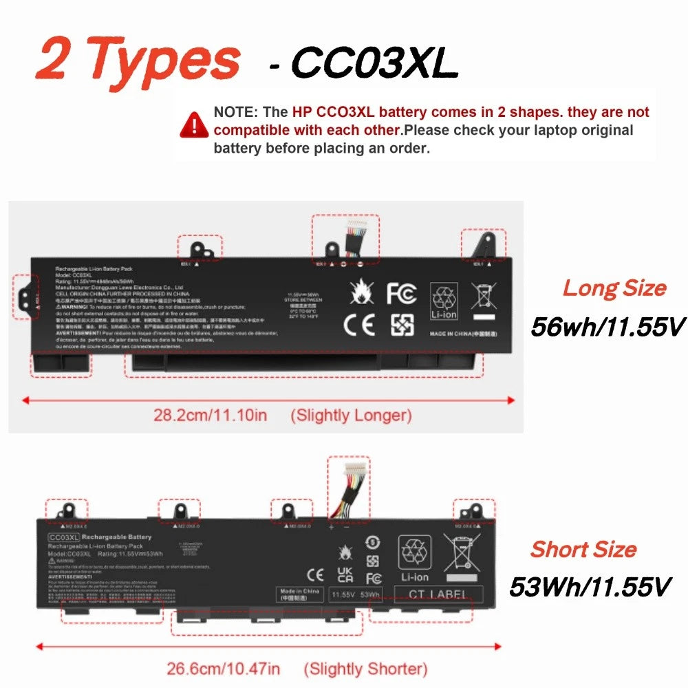 53wh/56wh CC03XL Battery for HP EliteBook 850 855 G7/G8 845 830 835 840 G7/G8