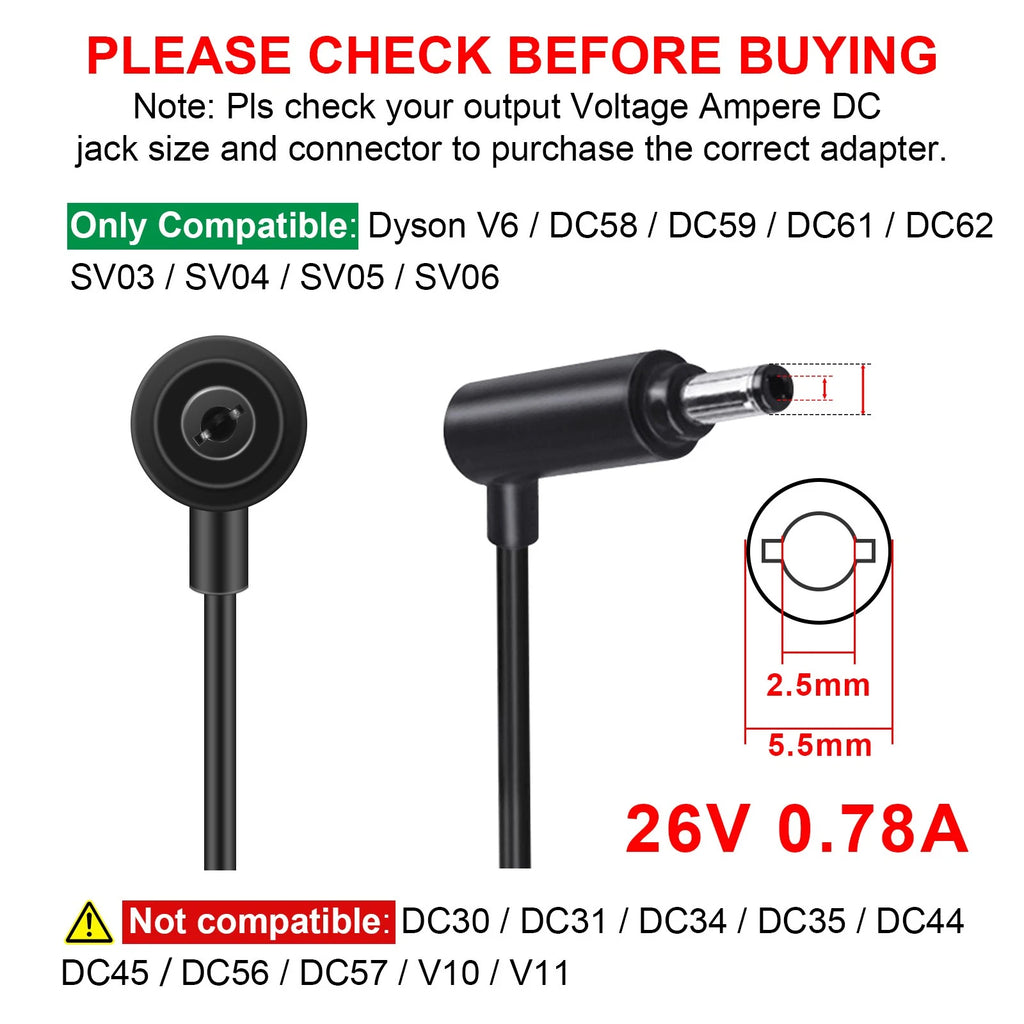 Adapter Charger For Dyson Cordless V6 V7 V8 205720-02 DC58 DC59 DC61 Power Cord