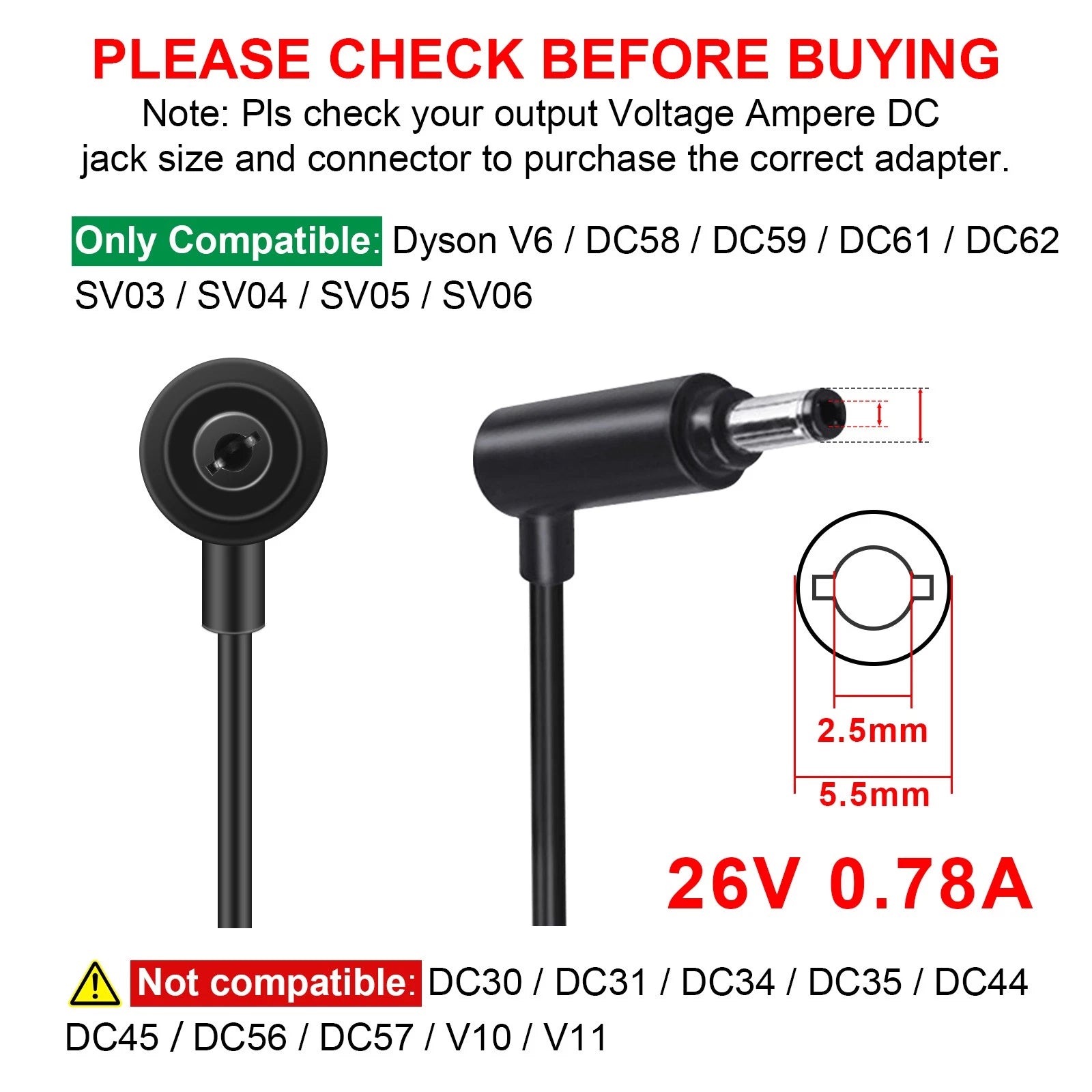 Adapter Charger For Dyson Cordless V6 V7 V8 205720-02 DC58 DC59 DC61 Power Cord