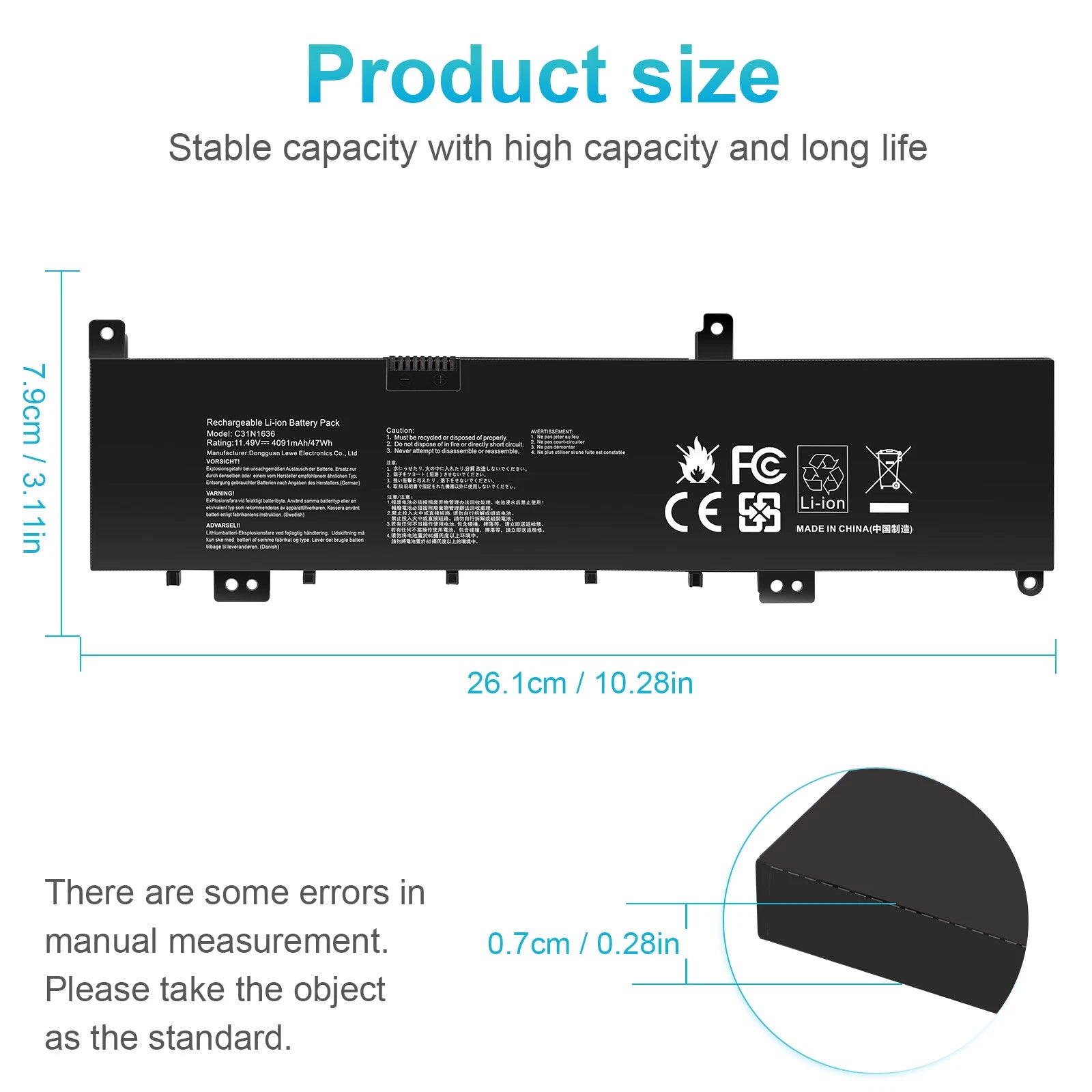 For ASUS VivoBook Pro M580V X580VD X580GD M580GD 0B200-02580200 C31N1636 Battery
