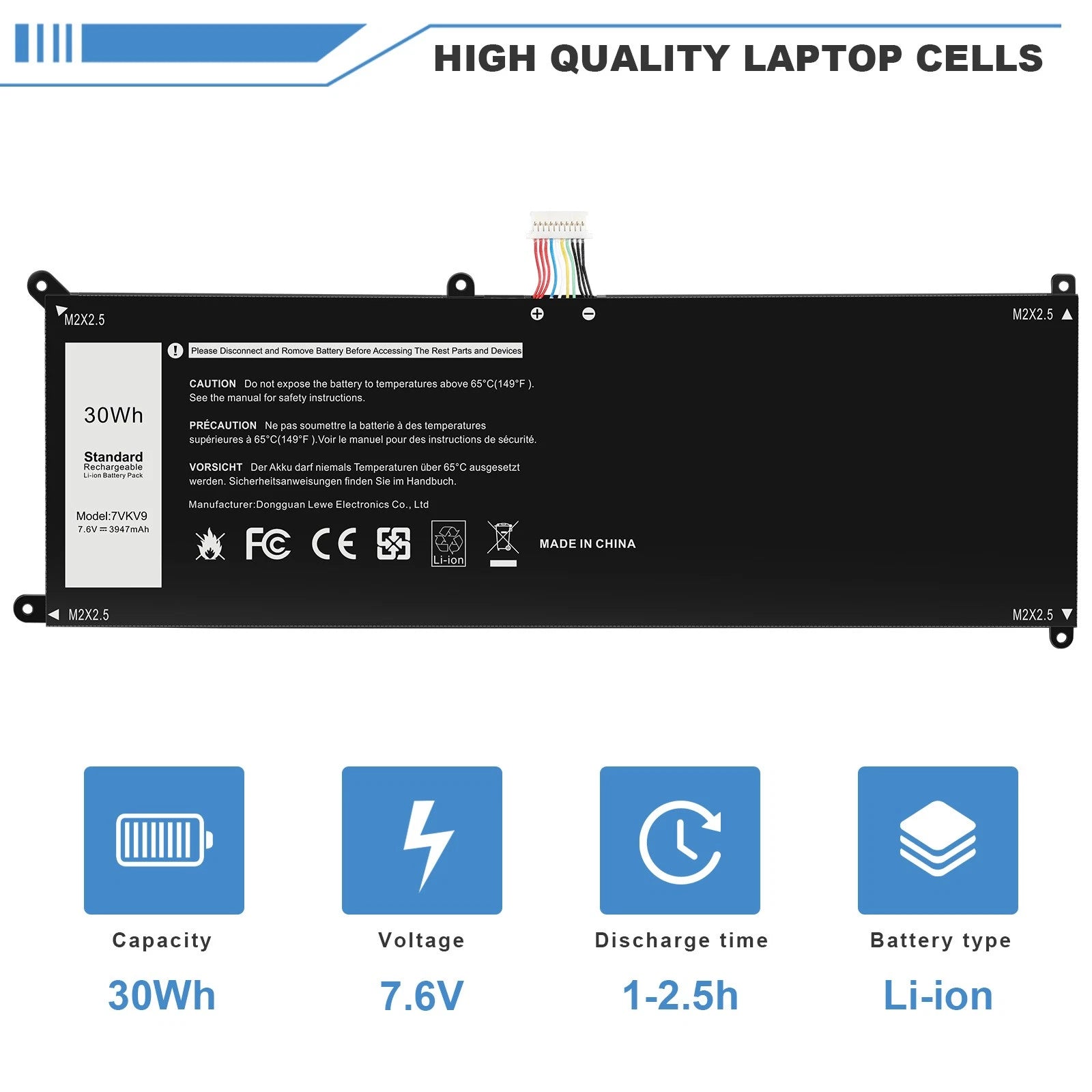 7VKV9 Laptop Battery 9TV5X for Dell XPS 12 9250 Latitude 12 7275 7.6V 30Wh