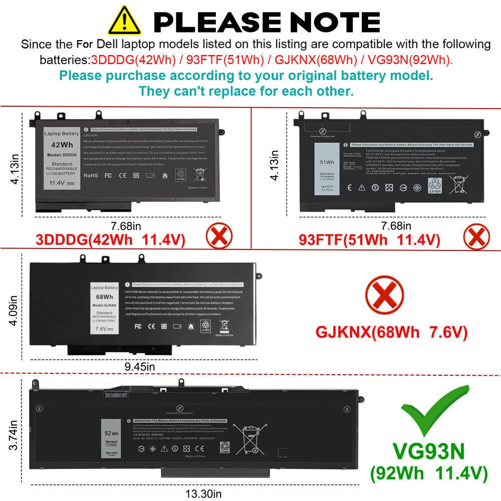 VG93N Battery for dell Precision 15 3520 3530 M3520 M3530 Latitude 5580 5590