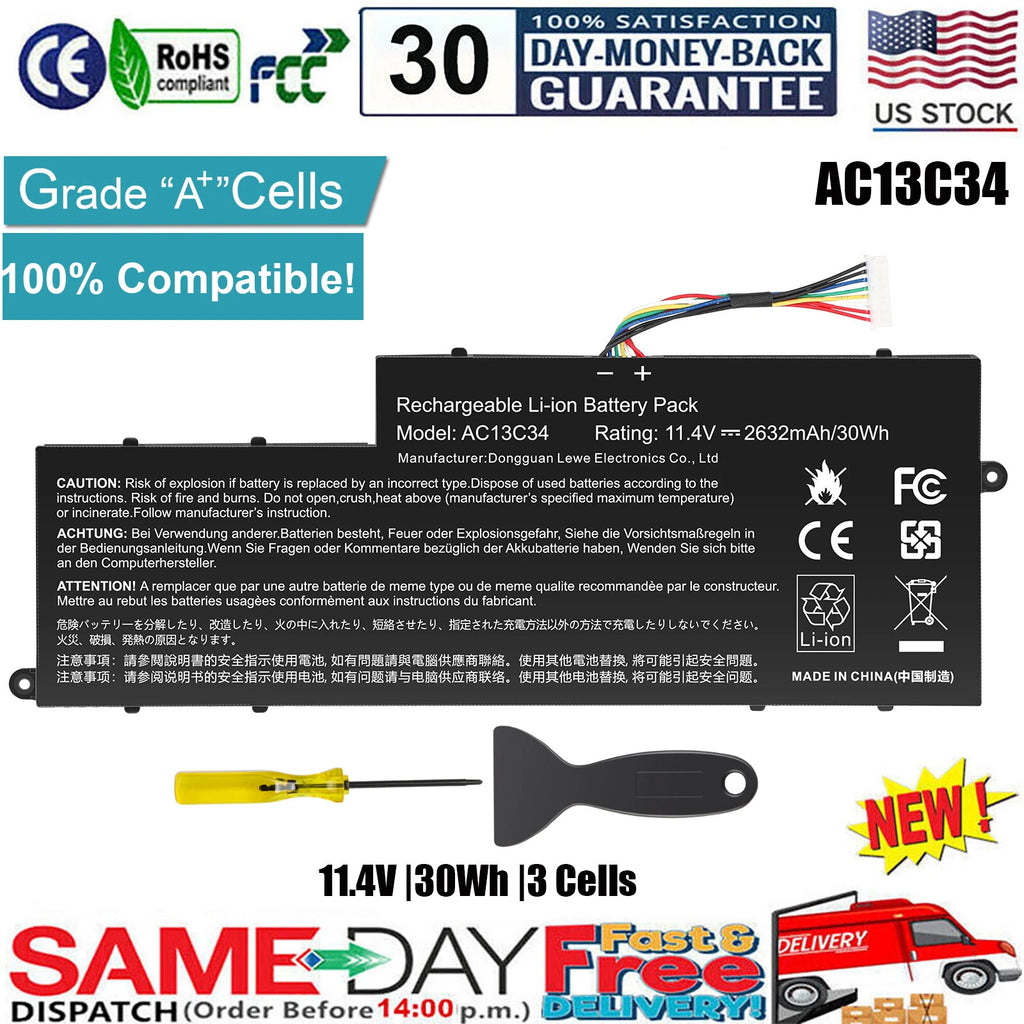 AC13C34 30Wh Battery for Acer Aspire V5-122P E3-111 3ICP5/60/80 KT.00303.005