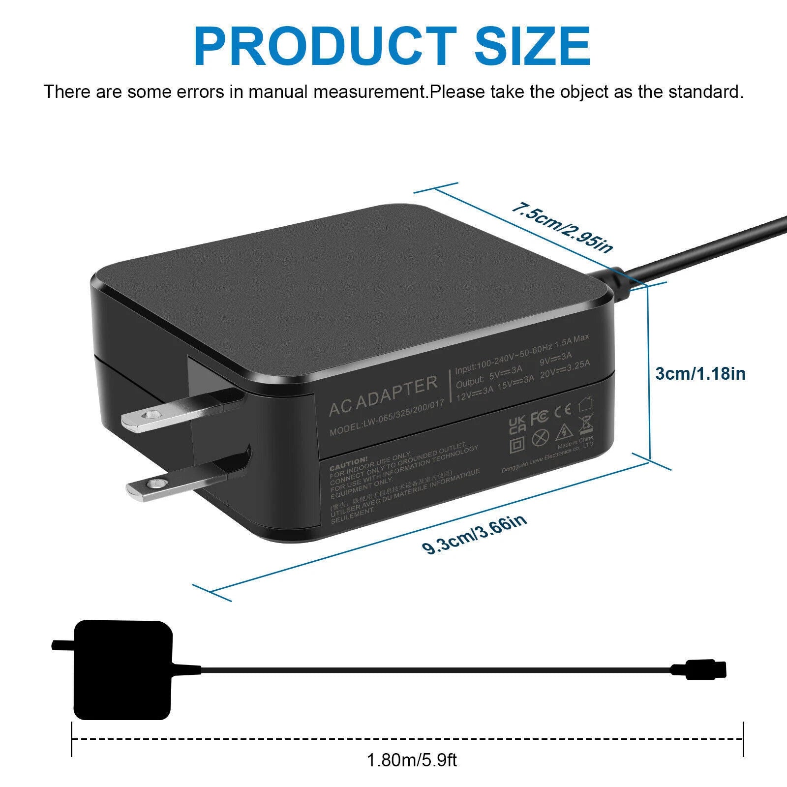 65W AC Power Adapter Type-C USB-C Charger For Dell HP Lenovo Samsung Chromebook