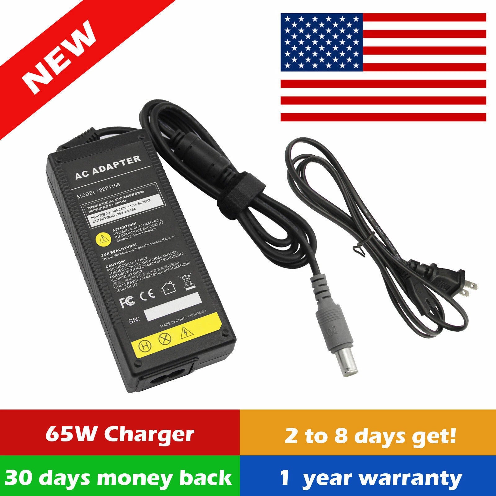 20V 3.25A 65W AC Adapter For IBM Lenovo ThinkPad Notebook Charger Power Supply