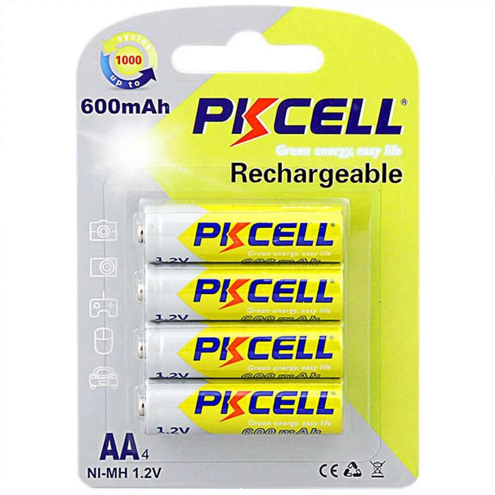 PKCELL AA NIMH 600Mah 1.2V Rechargeable Batteries, 4 Pack