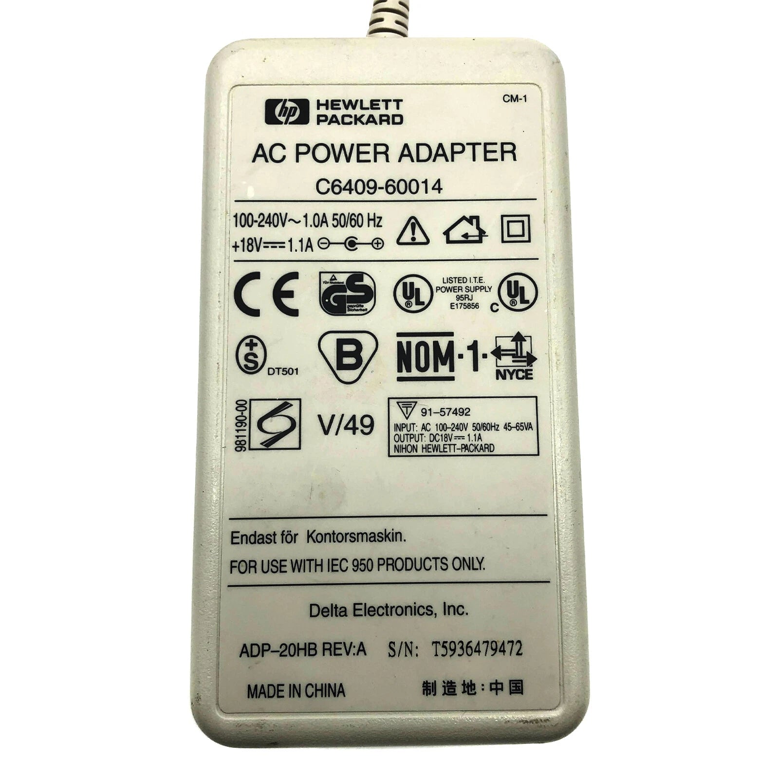NEW Original HP AC Adapter 18V 1.1A C6409-60014 P/N ADP-20HB REV:A Power Supply