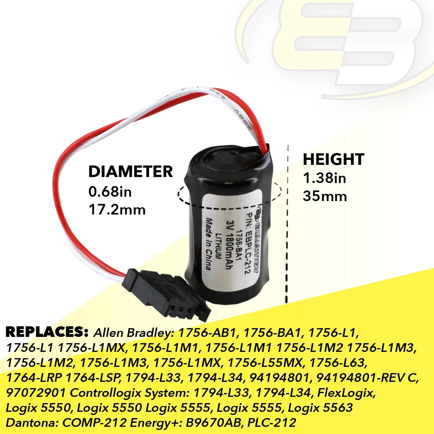 3x PLC 3V 1800mAh Eternacell Energy+ Compatible With Battery for B9670AB