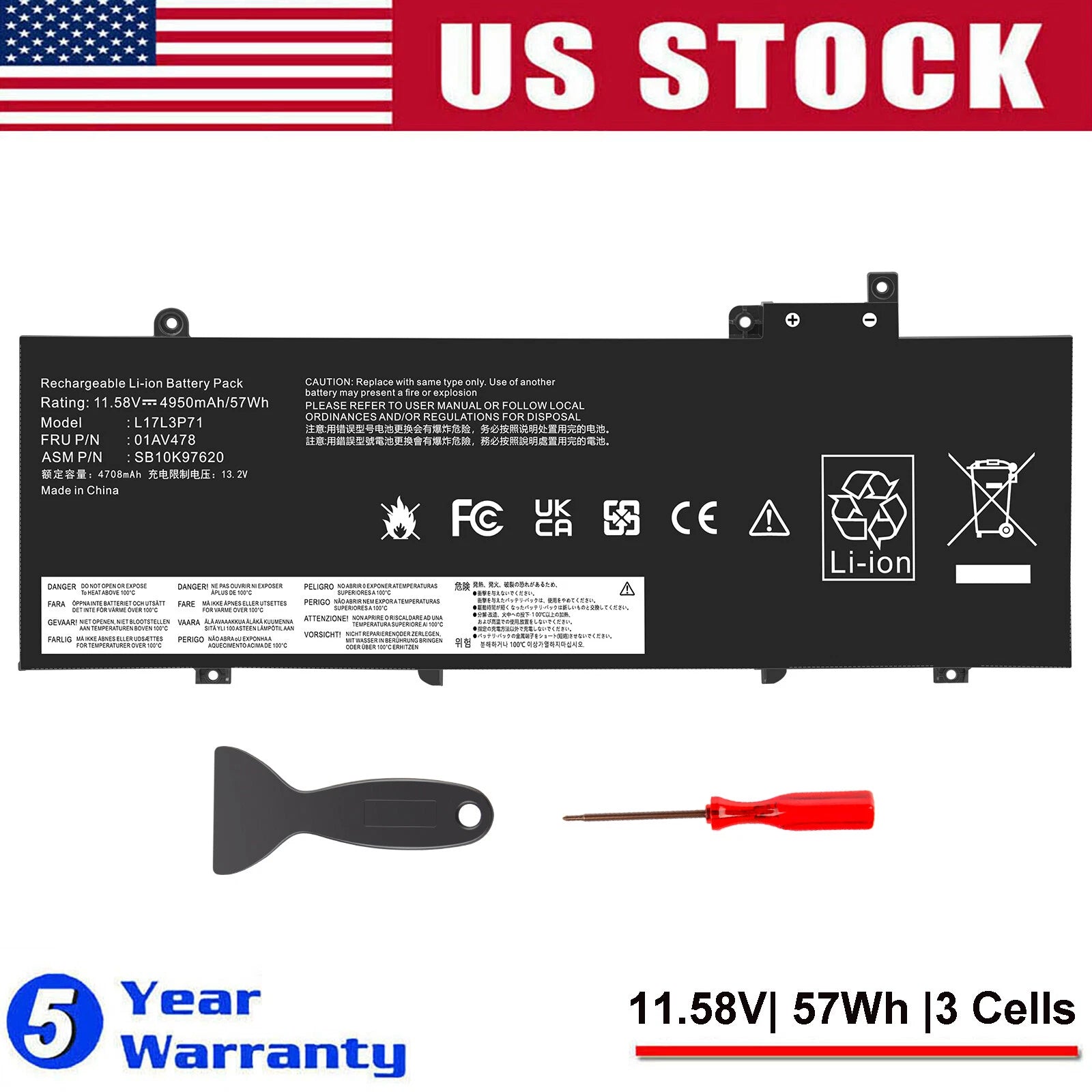 01AV478 Battery For Lenovo ThinkPad T480s Series 11.58V 57Wh 01AV480 01AV479