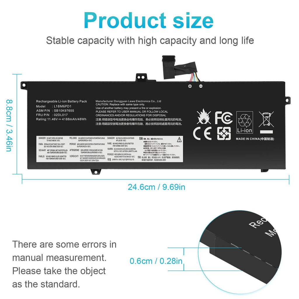 L18M6PD1 L18C6PD1 Battery 48Wh for Lenovo ThinkPad X13 X390 X395 02DL017 02DL018