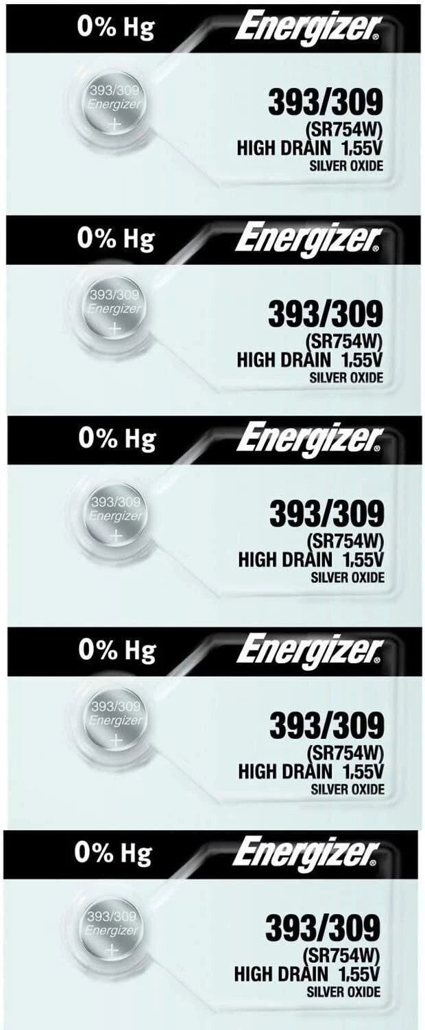 Energizer 393 (309, SR754W, SR754SW) High Drain Silver Oxide Watch Battery...