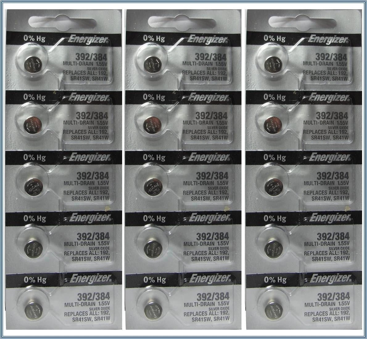 15 Energizer Batteries SR41SW SR41W SR41 1.55v Silver Oxide