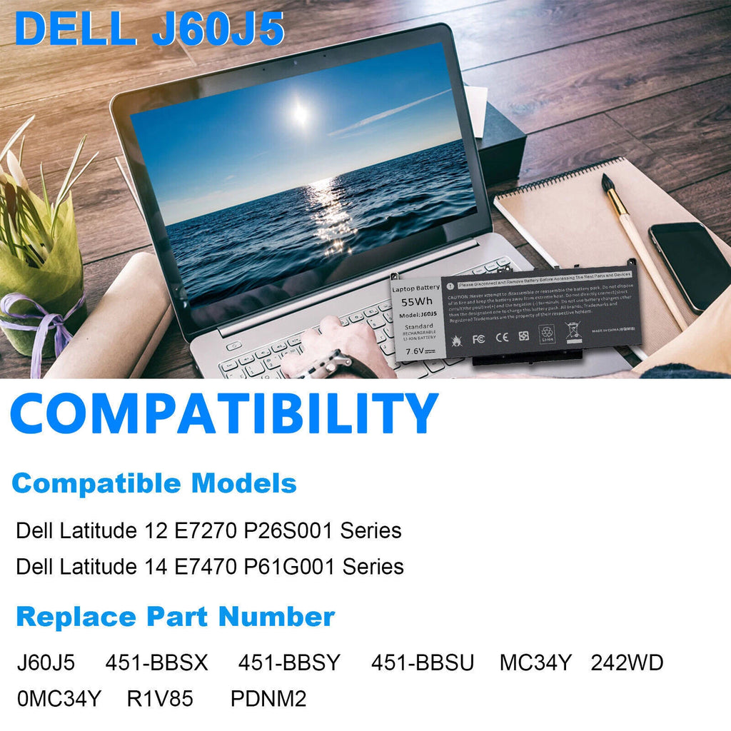 J60J5 Battery For Dell Latitude E7270 E7470 Series Laptop R1V85 451-BBSX 451 US