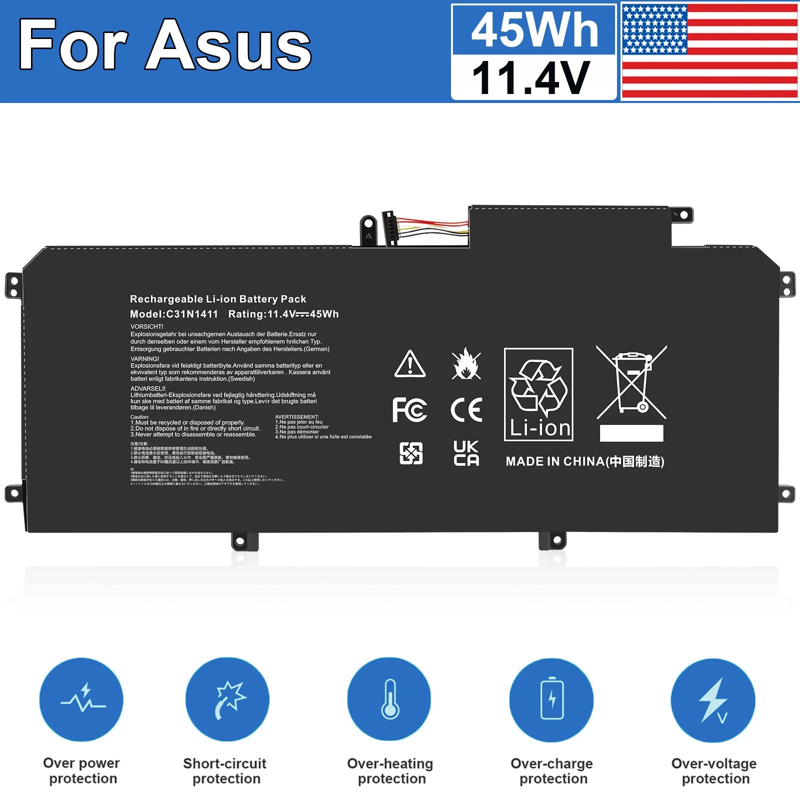 Battery for Asus ZenBook UX305 U305 UX305C UX305FA UX305CA U305LA 45Wh C31N1411