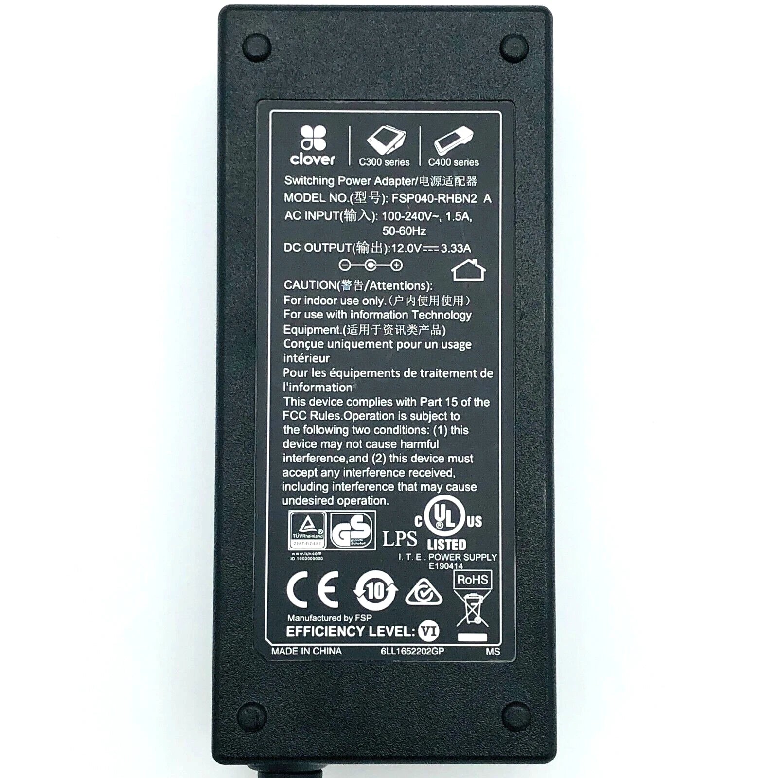 New ORIGINAL Clover FSP040-RHBN2 12V 3.33A 40W Power Supply Adapter OEM Charger