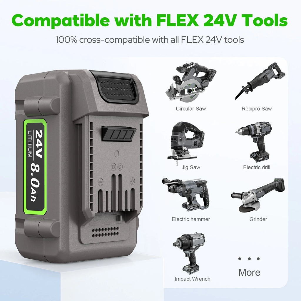 24V 8.0Ah Replacement Battery for FLEX 24 Volt Lithium-Ion Compatible with Tool