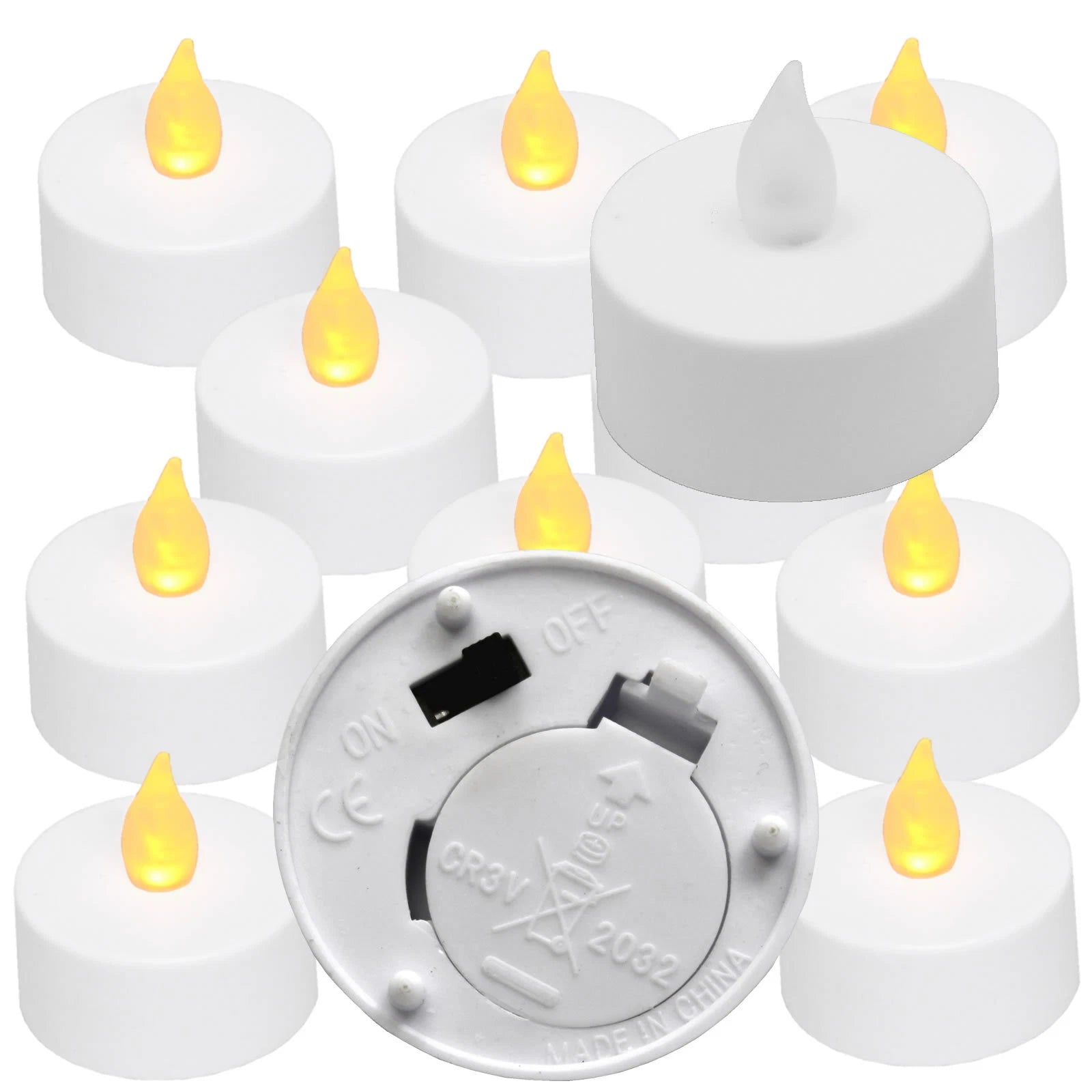 Qty 10 Battery Operated, Flickering AMBER LED Tealights Tea Lights Flameless