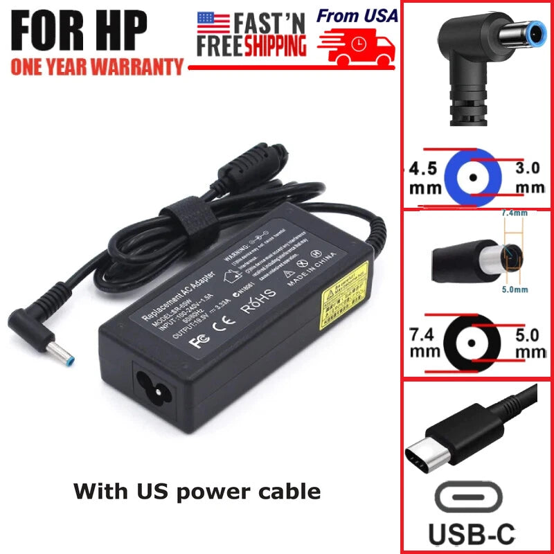 For HP's Laptop PC AC Adapter Charger Power Cord Multiport Type C Blue Tip USB C