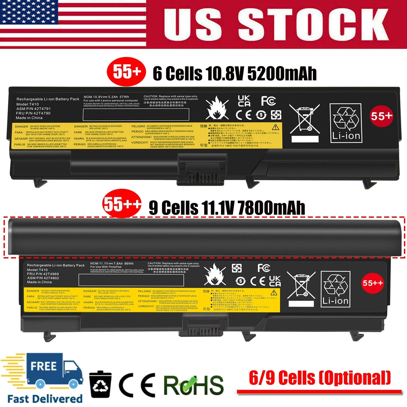 Lot 6/9 Cell Battery For Lenovo ThinkPad L410 L412 L420 L421 L430 T410 T420 W510