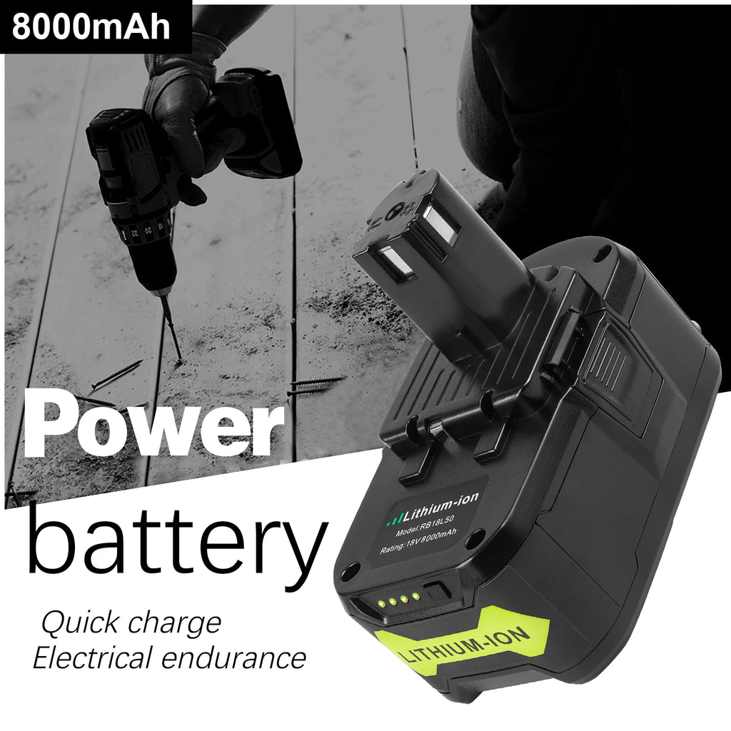 1-2x 8.0Ah For RYOBI 18V Battery High Capacity P108 18Volt Lithium-Ion Battery