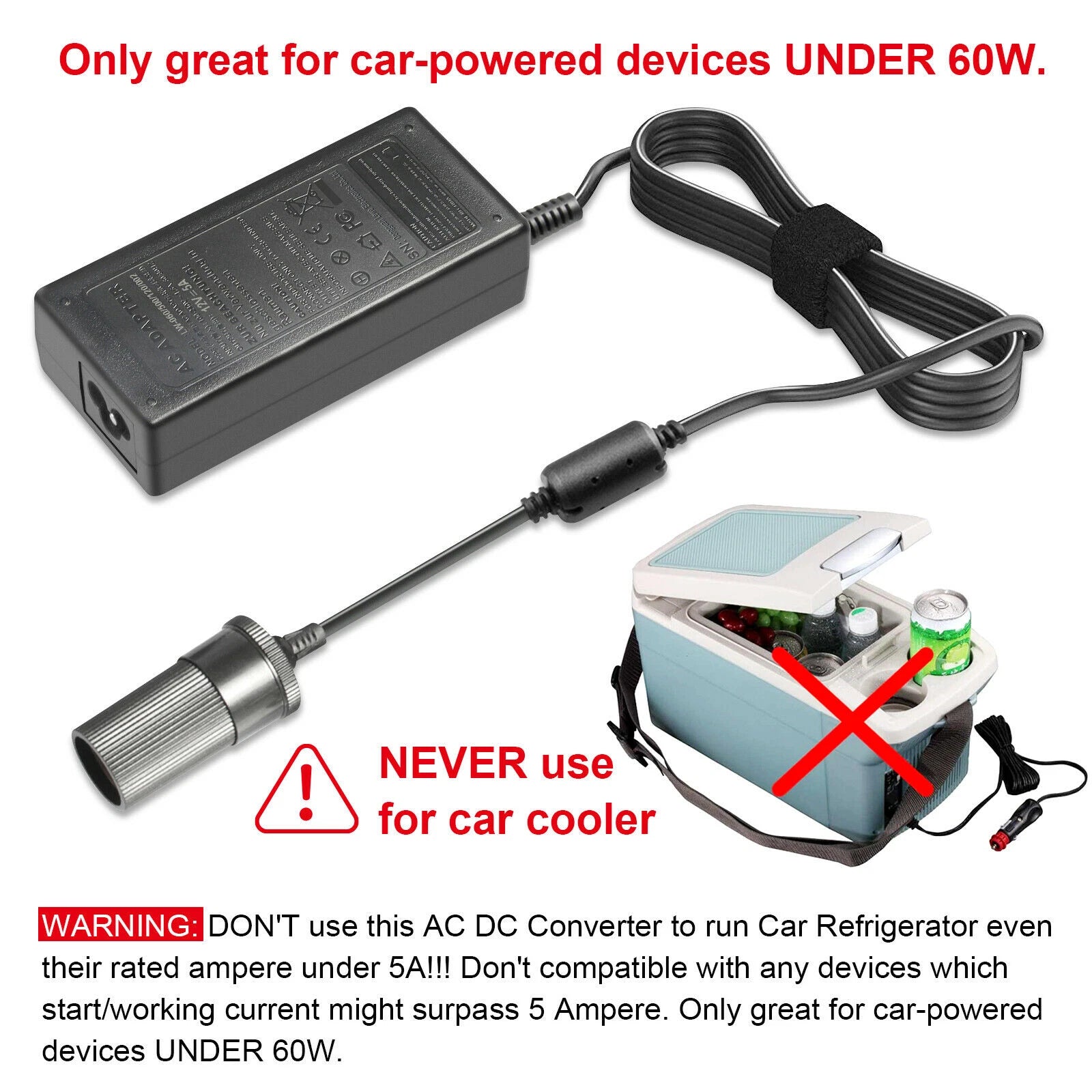 Car Cigarette Lighter Socket AC 110-220V to DC 12V 5A Wall Adapter Converter US