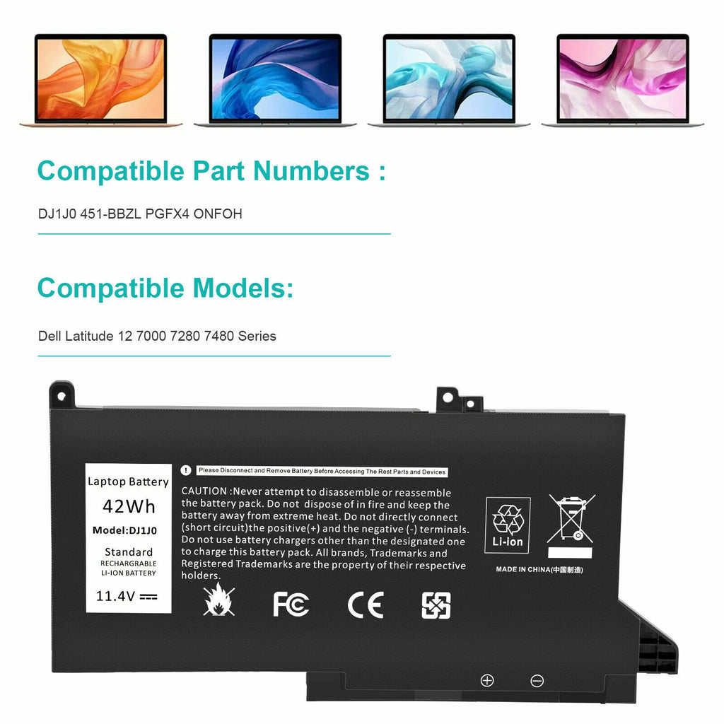 Battery DJ1J0 PGFX4 For Dell Latitude 12 E7280 7290 13 E7380 E7390 14 E7480 7490