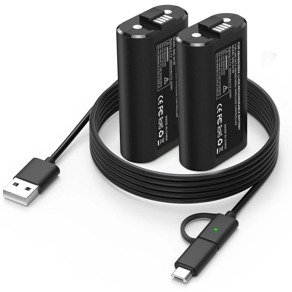 2 x Rechargeable Battery Pack For Xbox Series X/S/Xbox One S/X/E+ Charging Cable