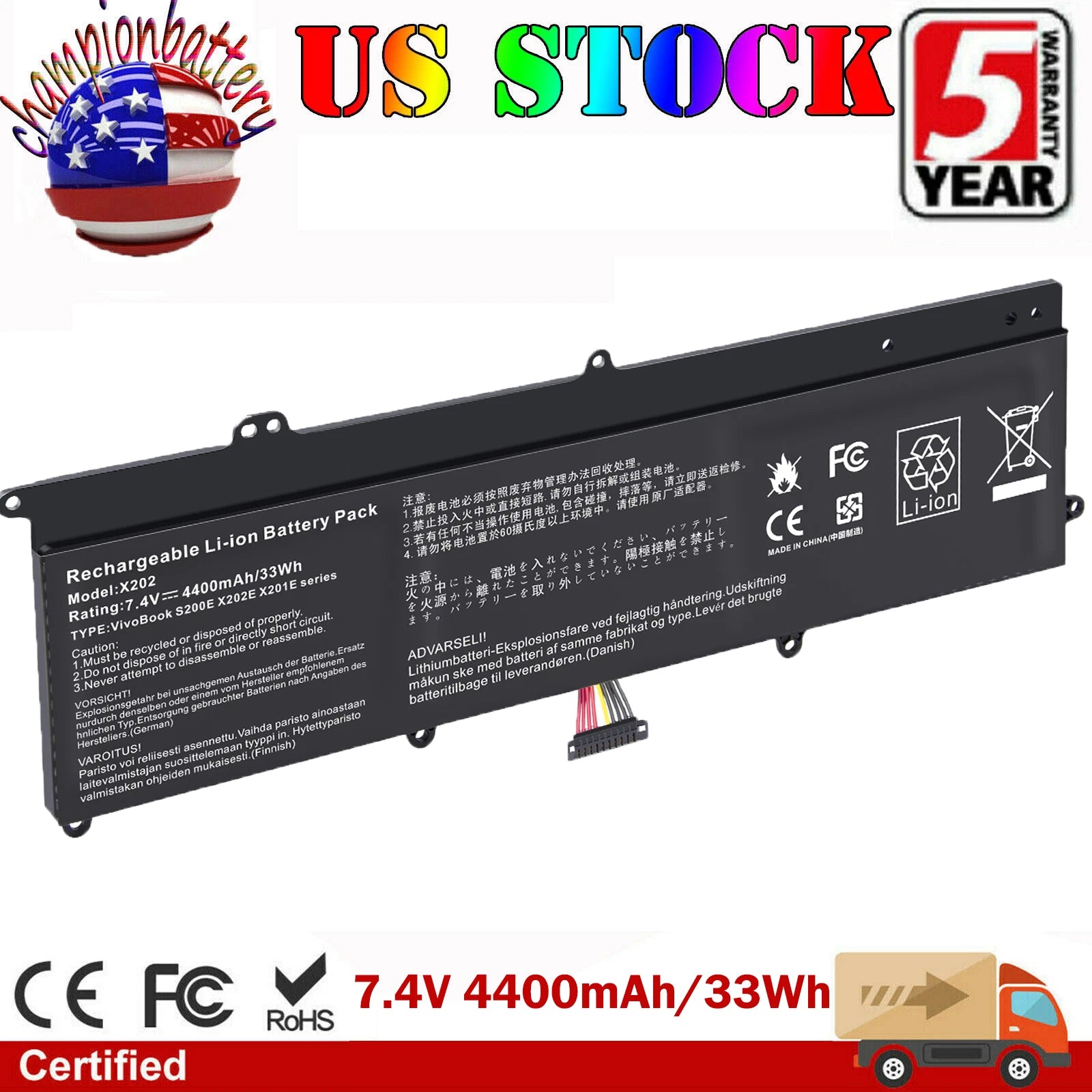 Battery C21-X202 for ASUS VivoBook X202 X202E X201E S200E Q200E Series 33Wh