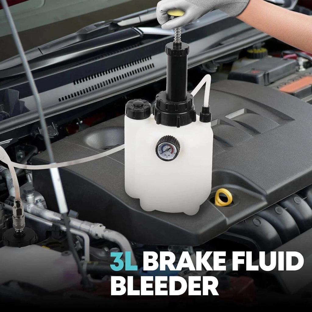 3L Brake Bleeder Kit Manual Fluid Pump with 4 Master Cylinder Adapters 1L Bottle