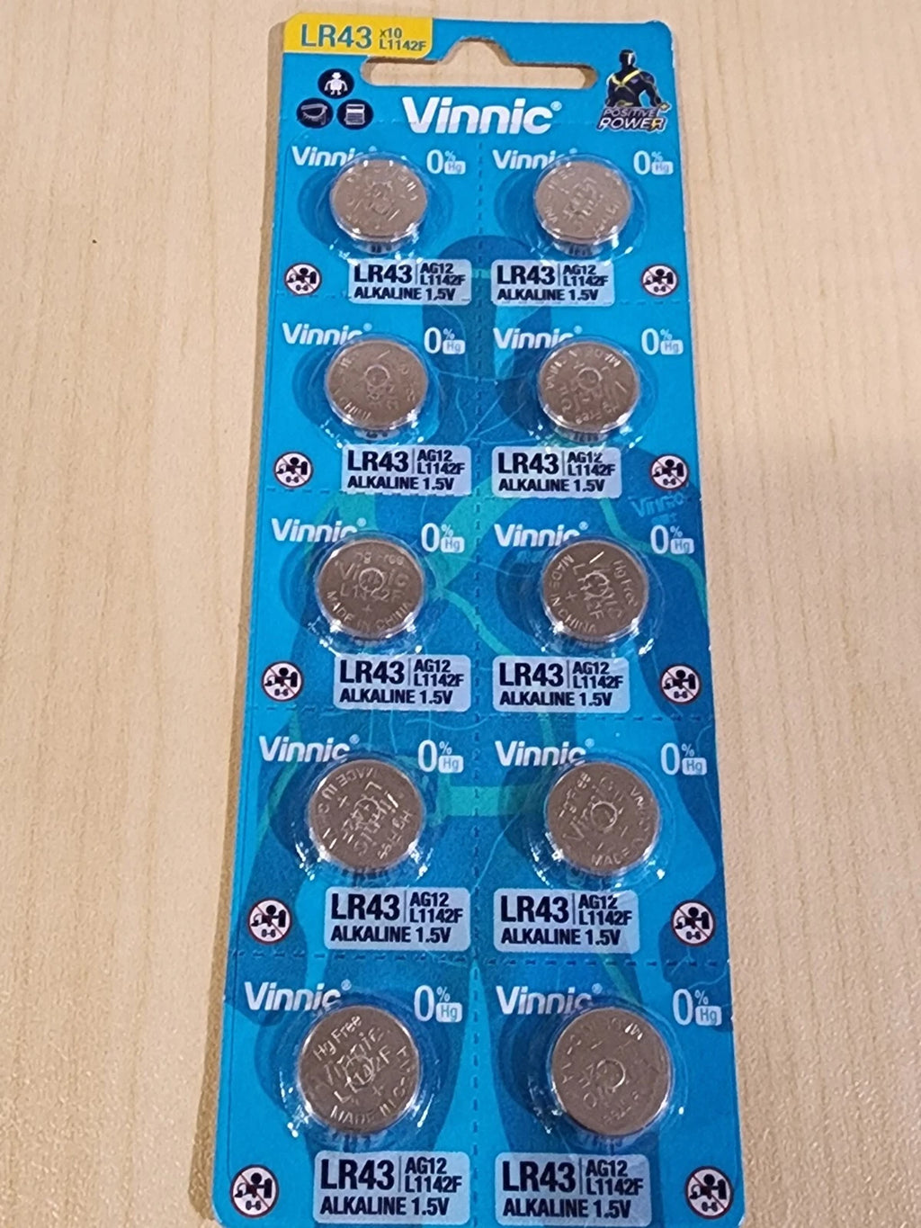 10 VINNIC Alkaline Batteries L1142F LR43 AG12 1.5V Expire 03/2027